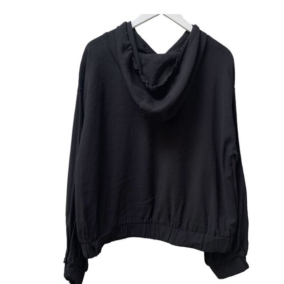 WHO WHAT WEAR Womens Hoodie XXL Black Woven Crop Jacket Pullover Rayon Blend - Picture 4 of 10